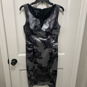 Dressbarn Black and Gray Shimmering Floral Midi Dress